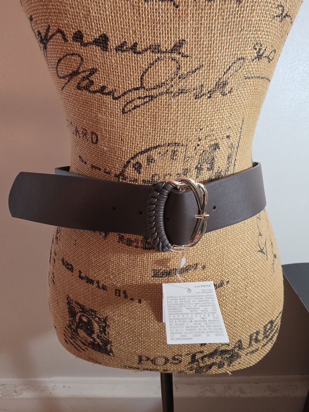 Zara Brown Fashion Belt with Braided Gold-Tone Oval Buckle